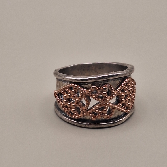 Paz Creations Sterling & Rose Gold Leaf Wide Band Ring – Size 7 - Picture 4 of 7